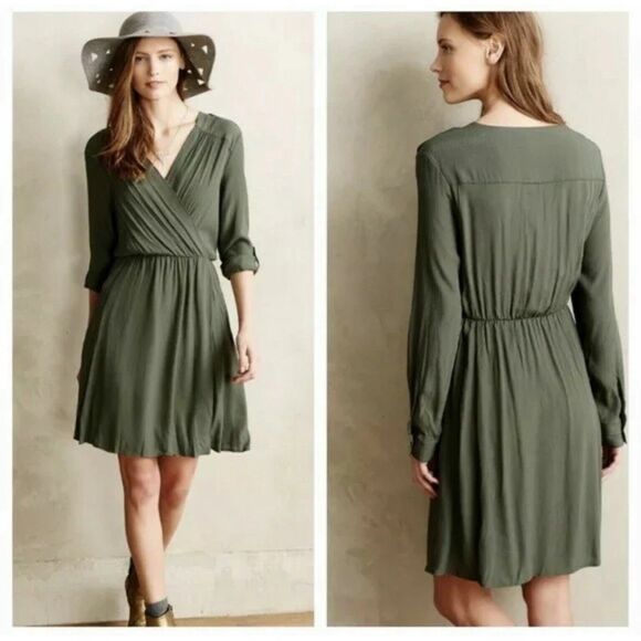 Anthropologie Dresses & Skirts - Anthropologie Maeve Lene Faux Wrap Dress in Moss Green, Medium (A9)